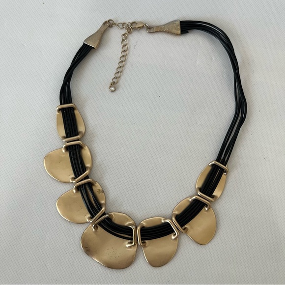 Gold Tone Black Collar Statement Necklace - Picture 5 of 5